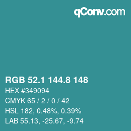 カラーコード: RGB 52.1 144.8 148 | qconv.com