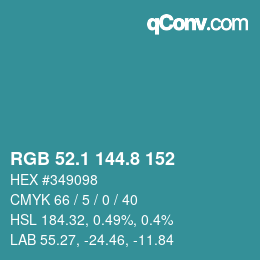 カラーコード: RGB 52.1 144.8 152 | qconv.com