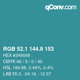カラーコード: RGB 52.1 144.8 153 | qconv.com