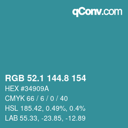 Color code: RGB 52.1 144.8 154 | qconv.com