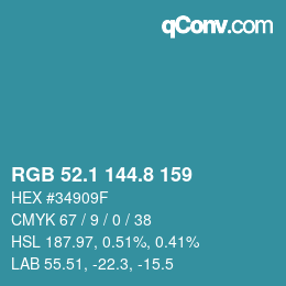 Color code: RGB 52.1 144.8 159 | qconv.com