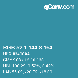 カラーコード: RGB 52.1 144.8 164 | qconv.com
