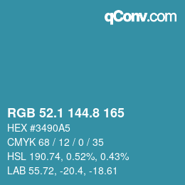 カラーコード: RGB 52.1 144.8 165 | qconv.com