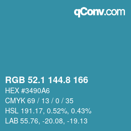 カラーコード: RGB 52.1 144.8 166 | qconv.com