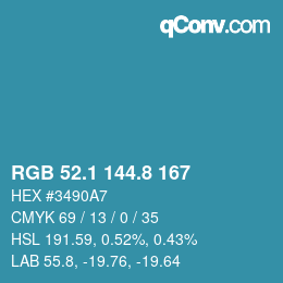 カラーコード: RGB 52.1 144.8 167 | qconv.com