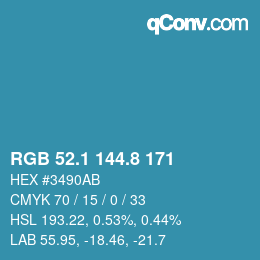 カラーコード: RGB 52.1 144.8 171 | qconv.com