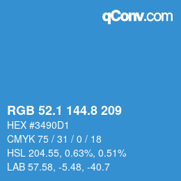 カラーコード: RGB 52.1 144.8 209 | qconv.com