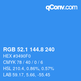 Color code: RGB 52.1 144.8 240 | qconv.com