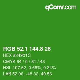 カラーコード: RGB 52.1 144.8 28 | qconv.com