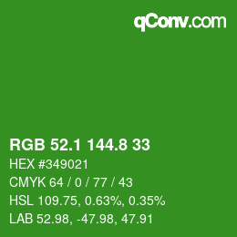 カラーコード: RGB 52.1 144.8 33 | qconv.com