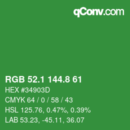 カラーコード: RGB 52.1 144.8 61 | qconv.com