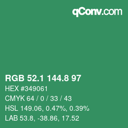 カラーコード: RGB 52.1 144.8 97 | qconv.com