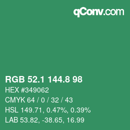 カラーコード: RGB 52.1 144.8 98 | qconv.com