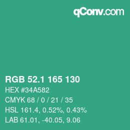 カラーコード: RGB 52.1 165 130 | qconv.com