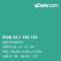 カラーコード: RGB 52.1 165 144 | qconv.com