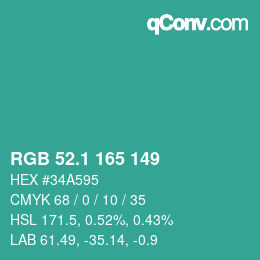 カラーコード: RGB 52.1 165 149 | qconv.com