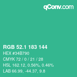 カラーコード: RGB 52.1 183 144 | qconv.com