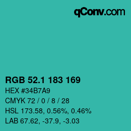 カラーコード: RGB 52.1 183 169 | qconv.com