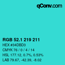 カラーコード: RGB 52.1 219 211 | qconv.com