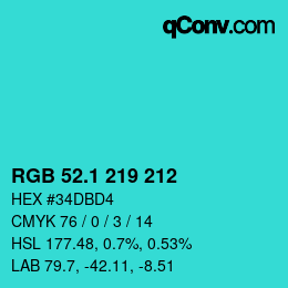 カラーコード: RGB 52.1 219 212 | qconv.com