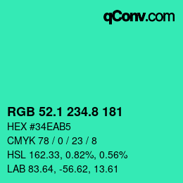 カラーコード: RGB 52.1 234.8 181 | qconv.com