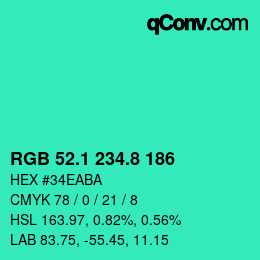 カラーコード: RGB 52.1 234.8 186 | qconv.com
