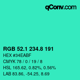 カラーコード: RGB 52.1 234.8 191 | qconv.com