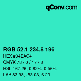 カラーコード: RGB 52.1 234.8 196 | qconv.com