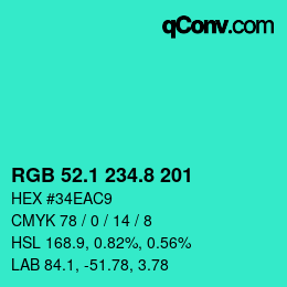 カラーコード: RGB 52.1 234.8 201 | qconv.com