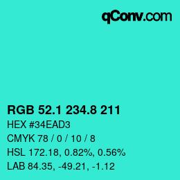 カラーコード: RGB 52.1 234.8 211 | qconv.com