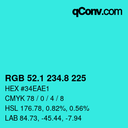 カラーコード: RGB 52.1 234.8 225 | qconv.com