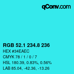 カラーコード: RGB 52.1 234.8 236 | qconv.com