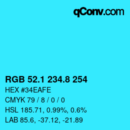 カラーコード: RGB 52.1 234.8 254 | qconv.com