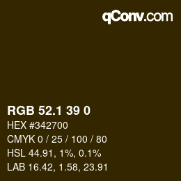Color code: RGB 52.1 39 0 | qconv.com