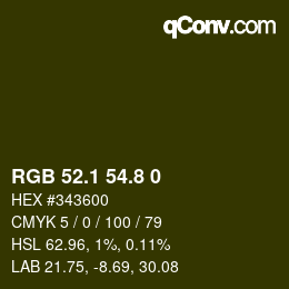 Color code: RGB 52.1 54.8 0 | qconv.com