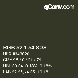 カラーコード: RGB 52.1 54.8 38 | qconv.com