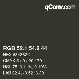 カラーコード: RGB 52.1 54.8 44 | qconv.com