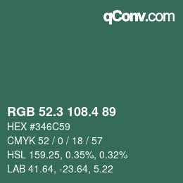カラーコード: RGB 52.3 108.4 89 | qconv.com