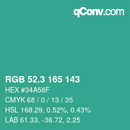 カラーコード: RGB 52.3 165 143 | qconv.com