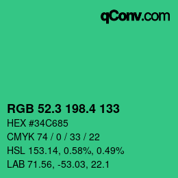 カラーコード: RGB 52.3 198.4 133 | qconv.com