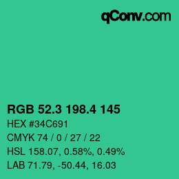 カラーコード: RGB 52.3 198.4 145 | qconv.com