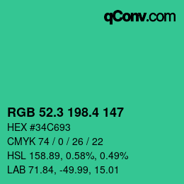 カラーコード: RGB 52.3 198.4 147 | qconv.com