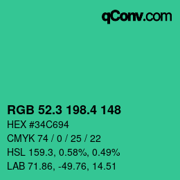 カラーコード: RGB 52.3 198.4 148 | qconv.com