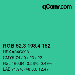カラーコード: RGB 52.3 198.4 152 | qconv.com