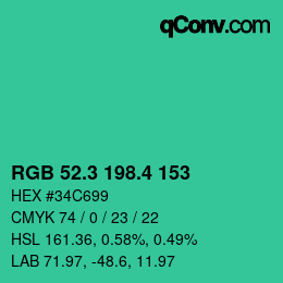 カラーコード: RGB 52.3 198.4 153 | qconv.com