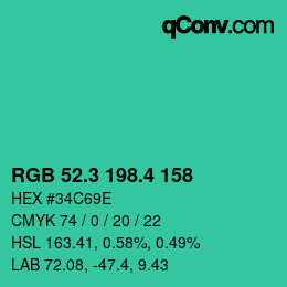 カラーコード: RGB 52.3 198.4 158 | qconv.com