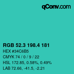 カラーコード: RGB 52.3 198.4 181 | qconv.com