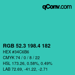 カラーコード: RGB 52.3 198.4 182 | qconv.com