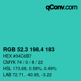 カラーコード: RGB 52.3 198.4 183 | qconv.com