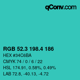 カラーコード: RGB 52.3 198.4 186 | qconv.com